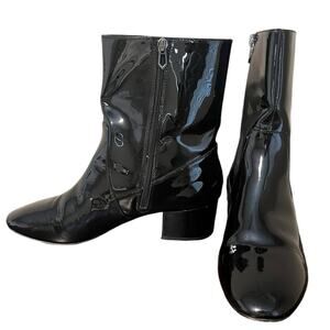 BOTKIER Gable Black Patent Leather Round Toe‎ Ankle Block Heel Boots Womens 11